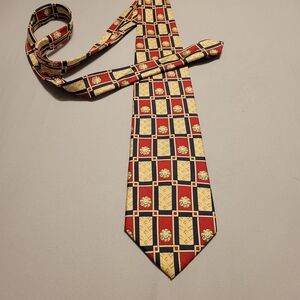 Classic Men's Red and Gold Geometric Silk Tie